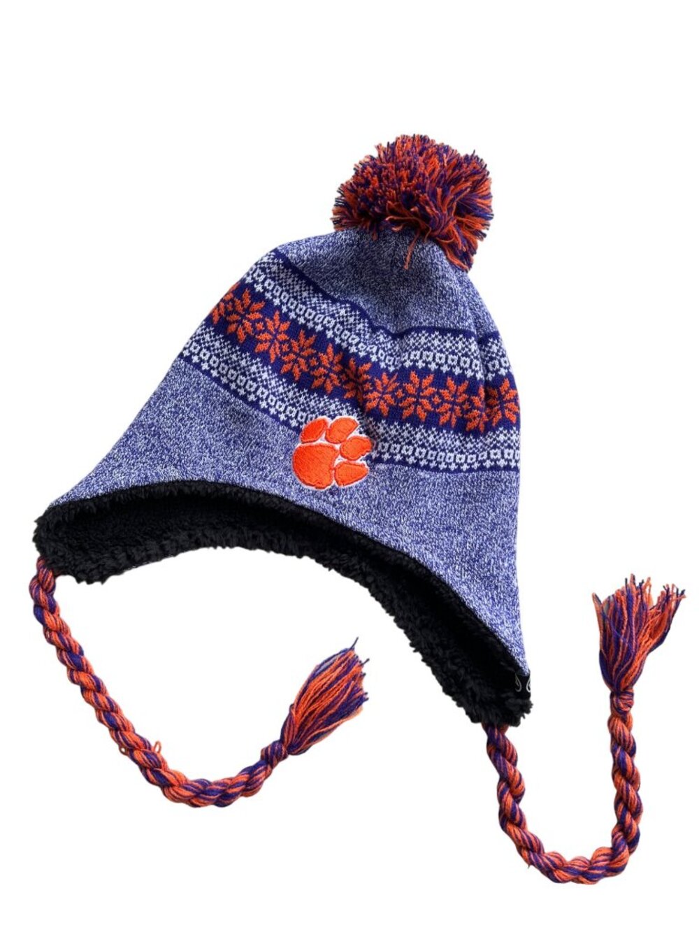 Zephyr Beanie Hat One Size Clemson Tigers Pom Ear Flaps Cozy Knit College NEW
